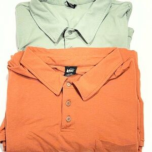 REI Co Op Beyonder Men's XL Polo Shirts in Orange and Green, LOT of 2